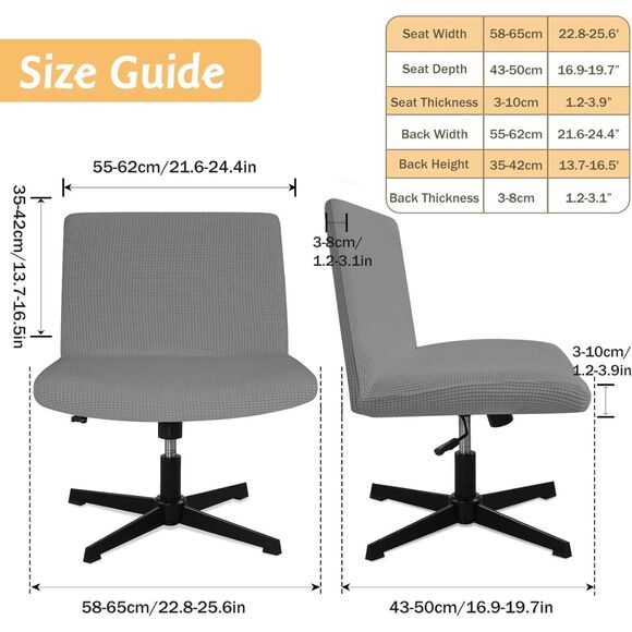 Armless Office Chair Cover Criss Cross Slipcover Stretch Knitted Wide Seat Grey - Picture 5 of 9